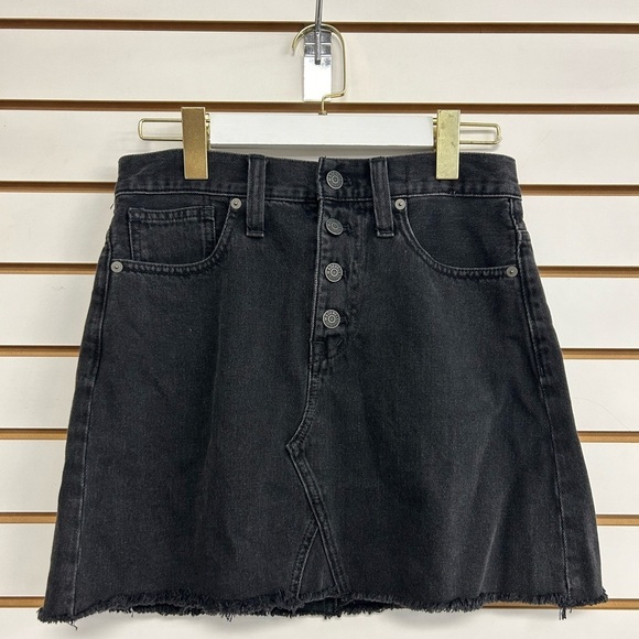 Madewell‎ A-line Denim Skirt Button Fly Raw Hem Size 26 Black - Picture 1 of 11